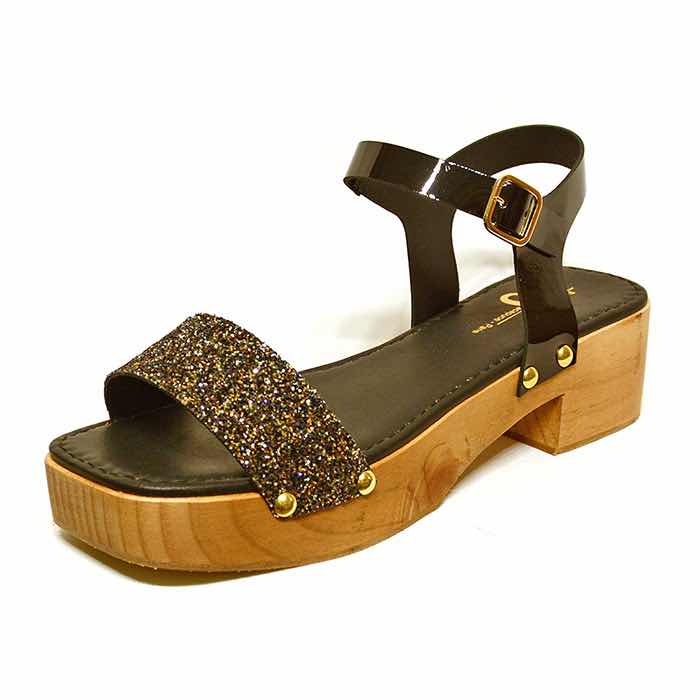 sandales femme grande taille du 40 au 48, à paillettes noir, talon de 5 à 6 cm, à patins detente fantaisie, chaussures pour l&#039;été