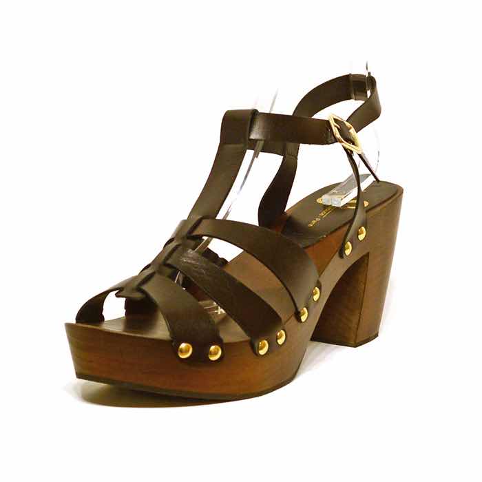 sabots femme grande taille du 40 au 48, cuir lisse noir, talon de  9 cm et plus, à patins mode talon haut sandales talons hauts detente, chaussures pour l&#039;été